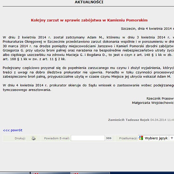 Kolejny zarzut w sprawie zab�jstwa w Kamieniu Pomorskim 