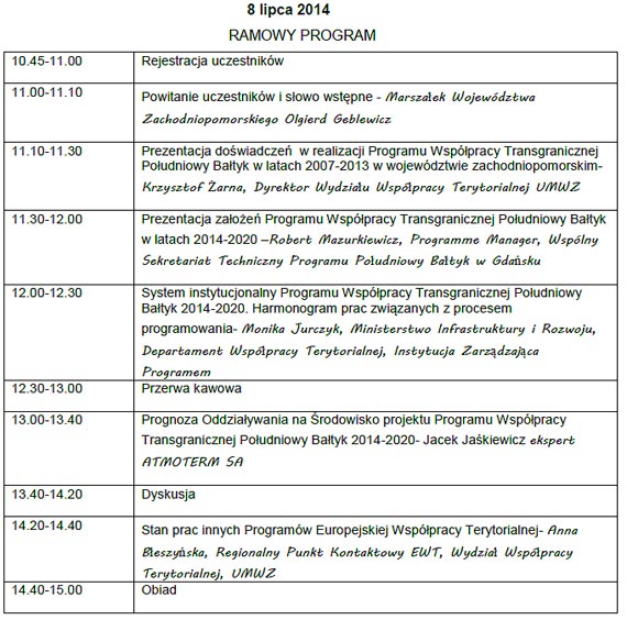 Seminarium konsultacyjne Programu Po�udniowy Ba�tyk  