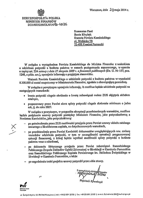 Ministerstwo Finans�w czeka na akceptacj� warunk�w umowy