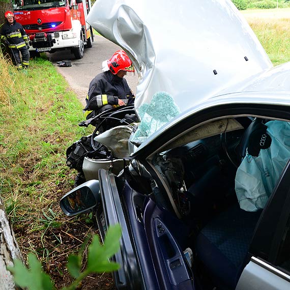Kodrb: 36- latek z adzina jecha bez prawka i uderzy w drzewo. Trafi do szpitala