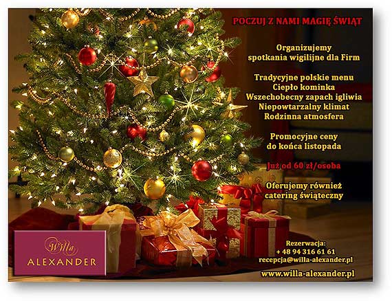 Spotkania wigilijne dla Firm - zapraszamy do Willi Alexander