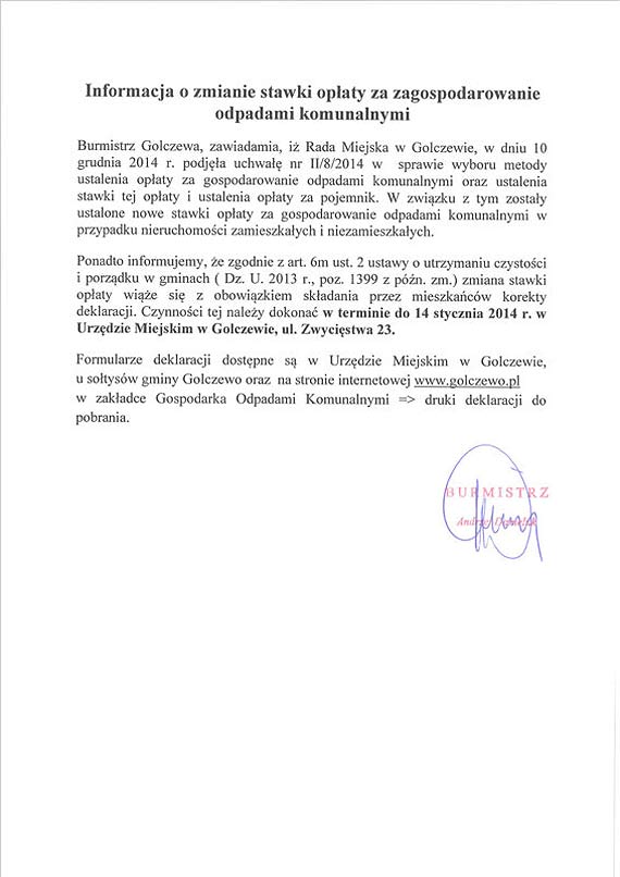 Uwaga nowe stawki op�at za gospodarowanie odpadami komunalnymi!