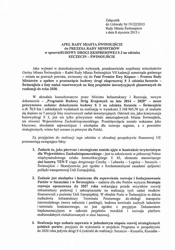 Radni z Mi�dzyzdroj�w zwracaj� si� do Ewy Kopacz  w sprawie drogi ekspresowej S3