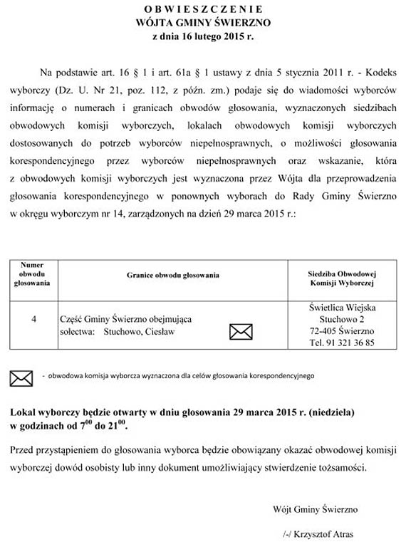 Powt�rzenie wybor�w na radnego w Gminie �wierzno