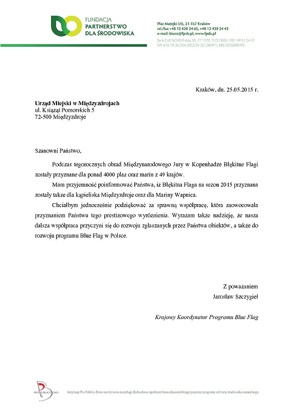 Błękitna Flaga dla kąpieliska Międzyzdroje i mariny w Wapnicy!!