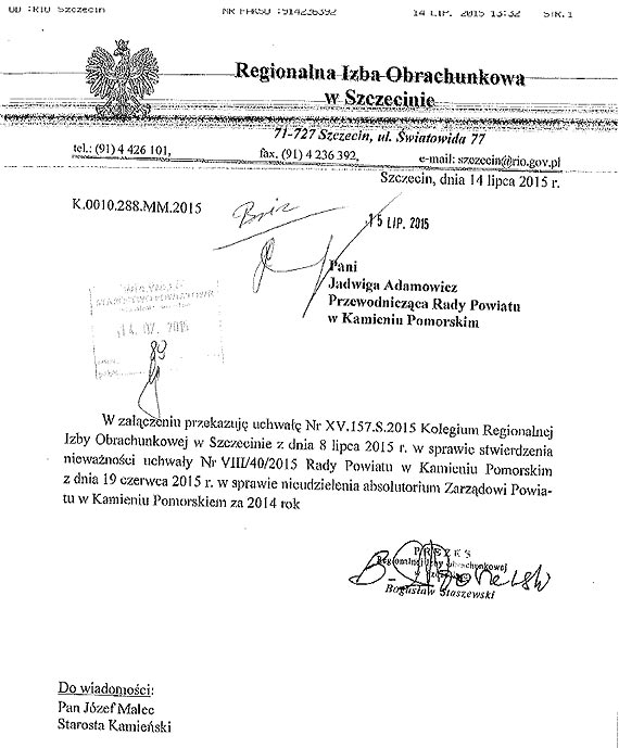 Zarz�d Powiatu w Kamieniu Pomorskim bez absolutorium