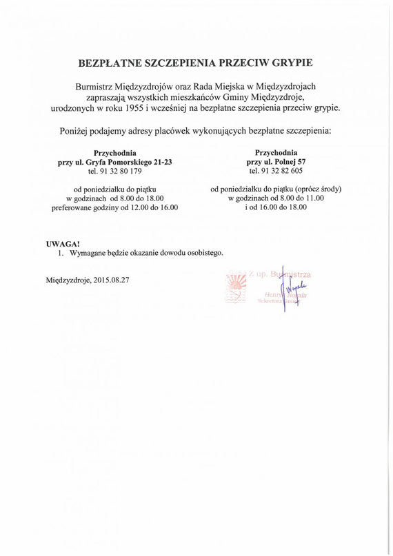 Uwaga! Bezp�atne szczepienia przeciwko grypie