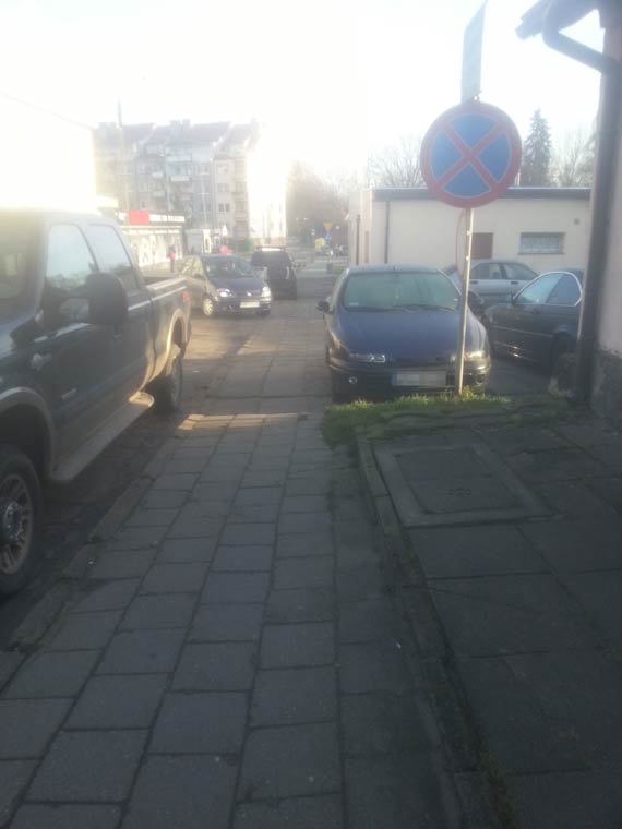 Sznur aut parkujcych pod...znakiem zakazu postoju