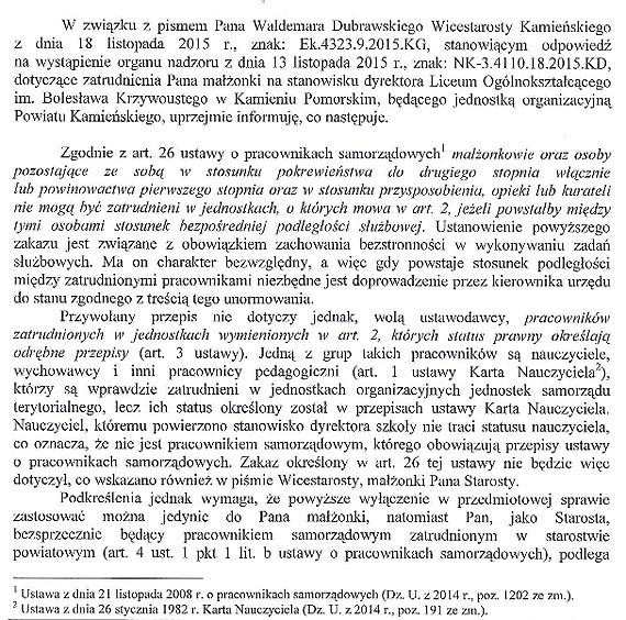 Kłopoty Starosty Kamieńskiego z żoną dyrektorką? Kto straci w tym przypadku stołek?