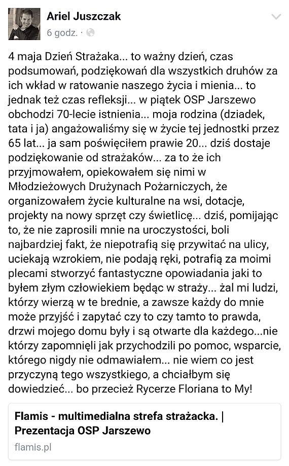 Czytelnik: Znowu przypomnia o sobie. Tym razem krytykuje straakw z Jarszewa !