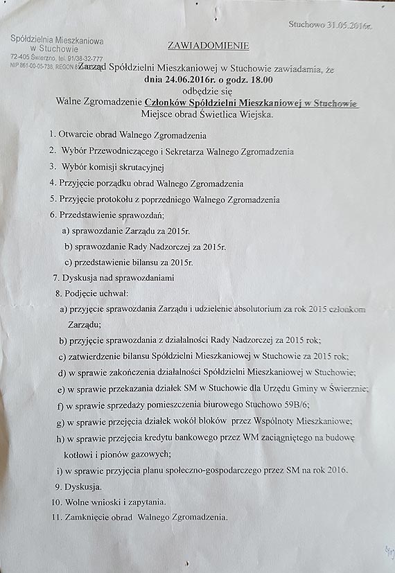 Widmo Spdzielni Mieszkaniowej w Stuchowie przechodzi do historii?