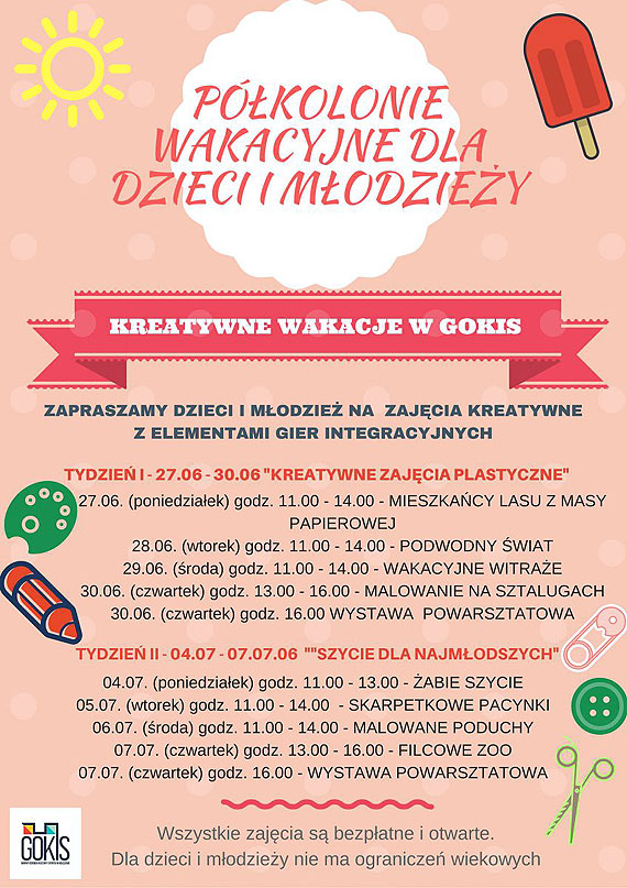 GOKiS zaprasza dzieci i modzie na wakacyjne pkolonie 