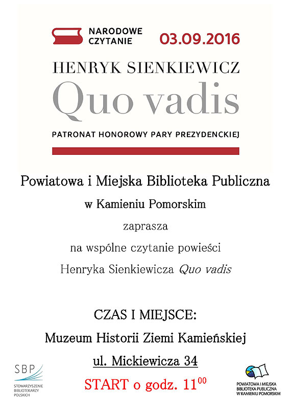 „Quo vadis” Henryka Sienkiewicza lekturą Narodowego Czytania w 2016 roku