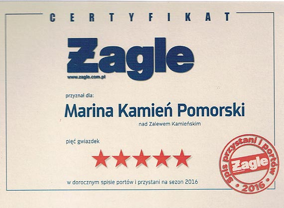 5 gwiazdek od Magazynu ŻAGLE dla Mariny Kamień Pomorski