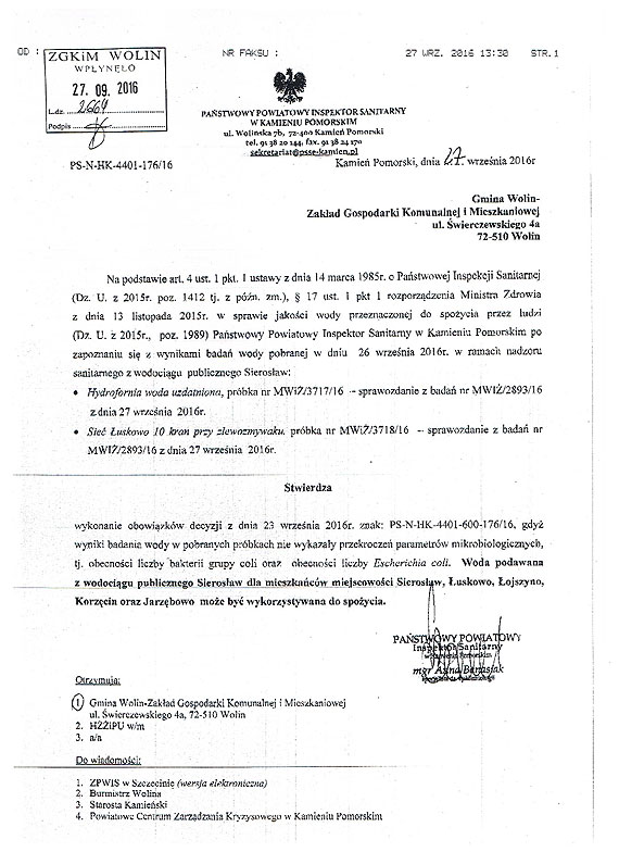 Woda w gminie Wolin jest ju zdatna do picia