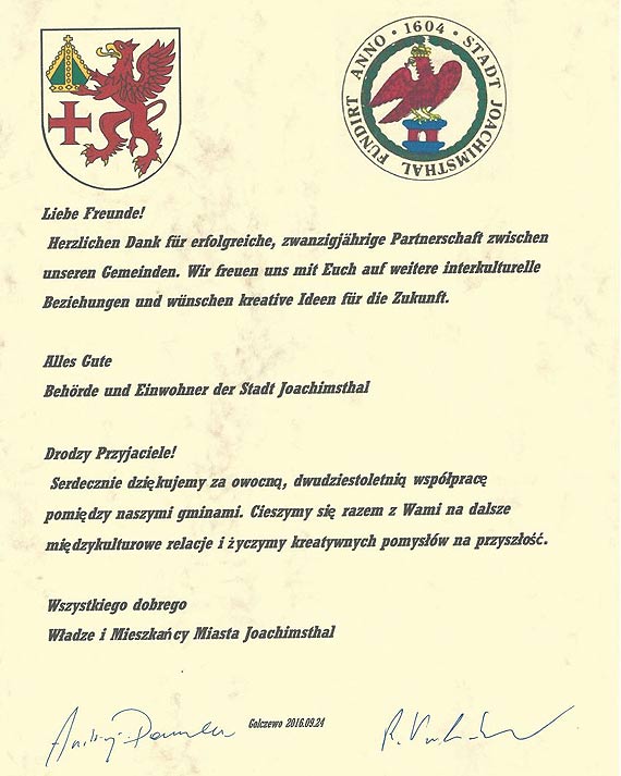  W tym roku mija 20. rocznica wsppracy midzynarodowej pomidzy Gmin Golczewo a niemieckim miastem Joachimsthal