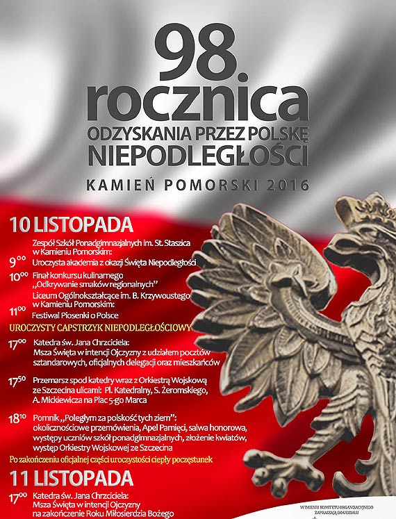 Zapraszamy na obchody 98. Rocznicy Odzyskania przez Polskę Niepodległości