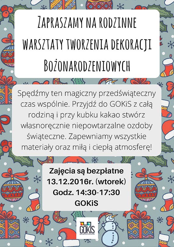 Zapraszamy na rodzinne warsztaty tworzenia dekoracji Boonarodzeniowych