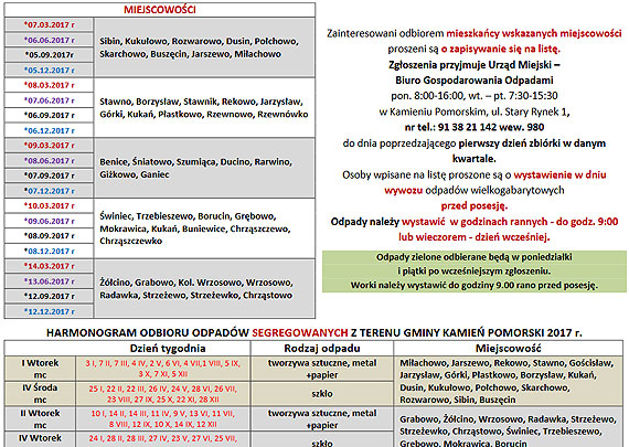 Mieszkańcy gminy Kamień Pomorski chcą poznać terminy odbiorów odpadów komunalnych w Nowym Roku