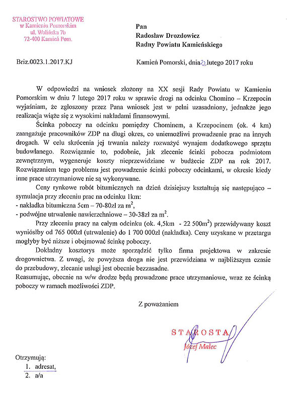 Radny Drozdowicz otrzymał odpowiedź na wnioski