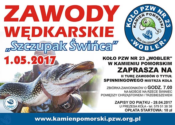 Zapraszamy na zawody wdkarskie KOA PZW nr 23 WOBLER z Kamienia Pomorskiego w dyscyplinie spinningowej