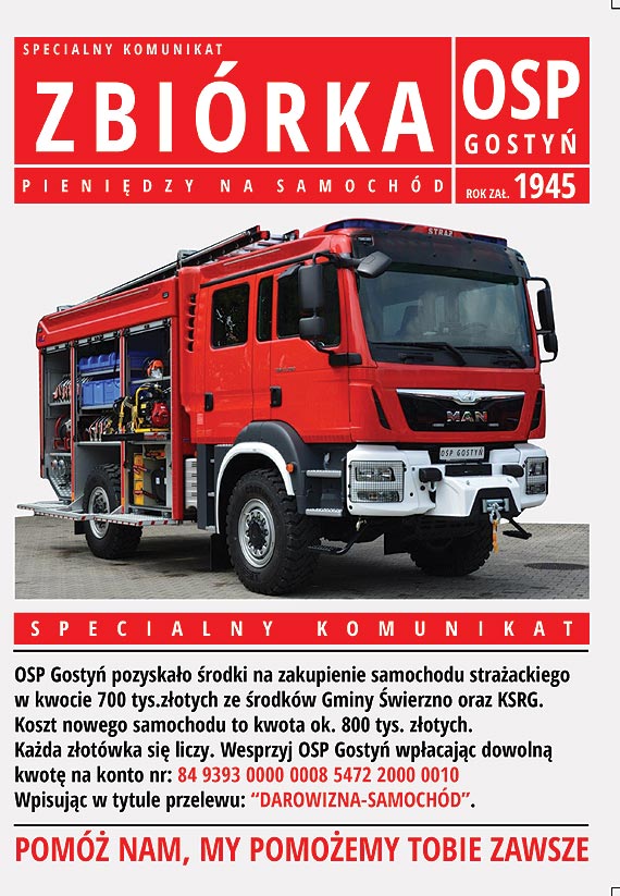 Dorzu si na auto dla straakw ochotnikw z Gostynia