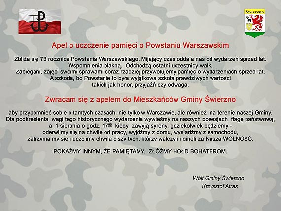 Apel o uczczenie pamici Powstania Warszawskiego