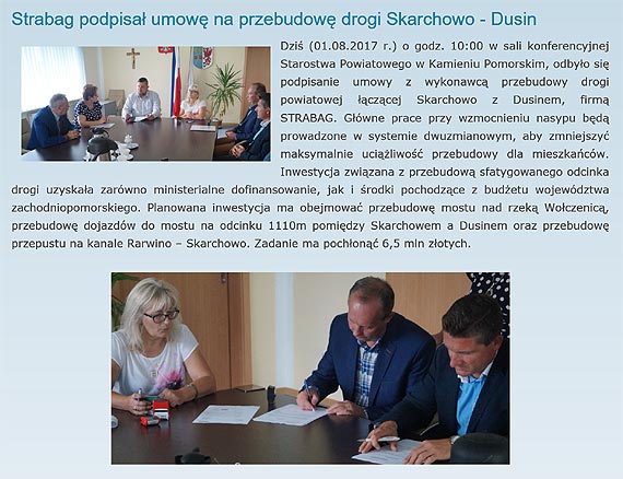 Strabag podpisał umowę na przebudowę drogi Skarchowo - Dusin