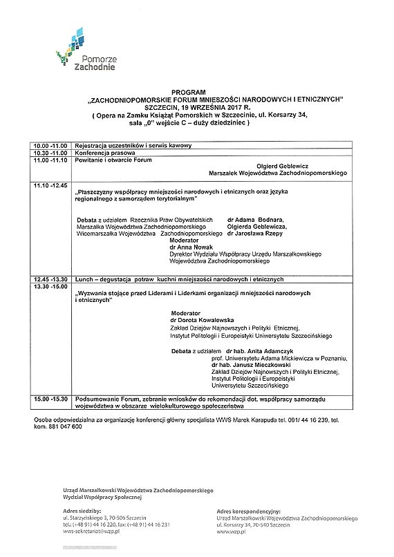 Zachodniopomorskie Forum Mniejszości Narodowych i Etnicznych Rzecznik Praw Obywatelskich w Szczecinie