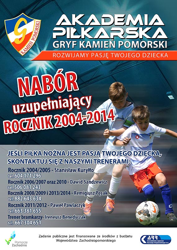 Akademia Pikarska Gryf Kamie Pomorski ogasza nabr uzupeniajcy dla dzieci chtnych do udziau w zajciach o profilu pika nona