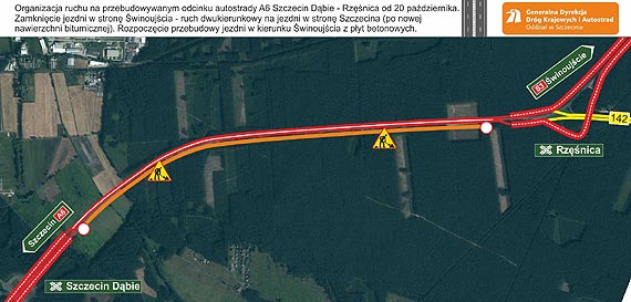 Na przebudowywanym odcinku A6 w obu kierunkach jedziemy jezdnią z nową nawierzchnią