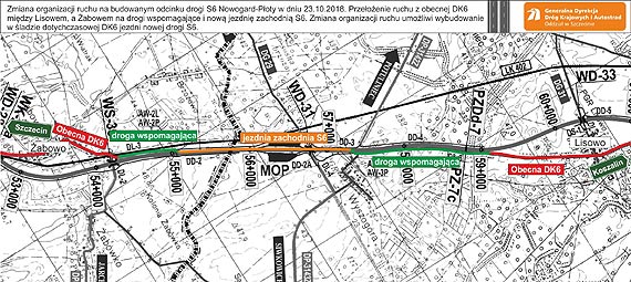 Zmiana organizacji ruchu między Lisowem, a Żabowem na odcinku S6 Nowogard-Płoty