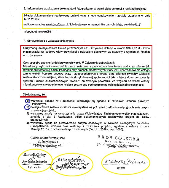 Jarszewo: poświadczyli nieprawdę by rozliczyć dotację na wiatę?
