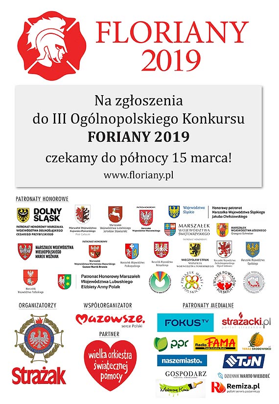 15 marca 2019 r. mija termin przesyania zgosze do Oglnopolskiego Konkursu FLORIANY 2019!