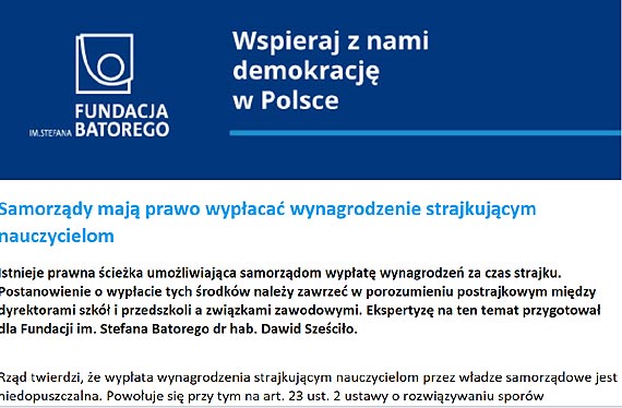 Samorzdy maj prawo wypaca wynagrodzenie strajkujcym nauczycielom