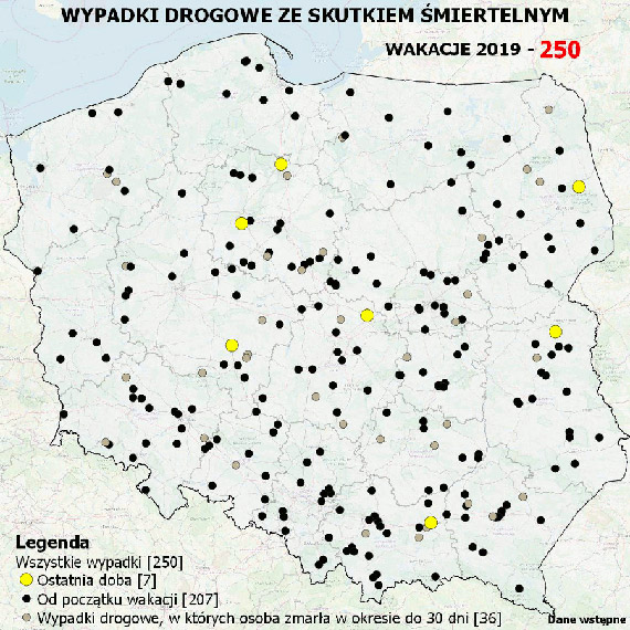 Uaktualniona mapa wypadk�w ze skutkiem �miertelnym podczas tegorocznych wakacji