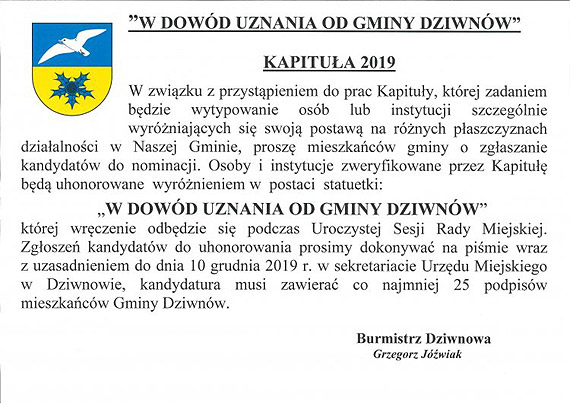 W dowd uznania od Gminy Dziwnw