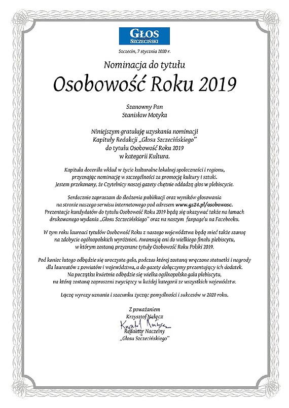 Nominacja dla kamieńskiego rzeźbiarza w plebiscycie Głosu Szczecińskiego