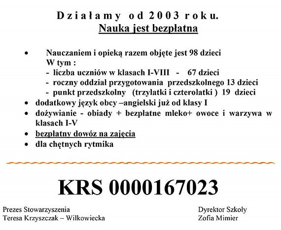 Spoecznej Szkole Podstawowej w adzinie grozi likwidacja