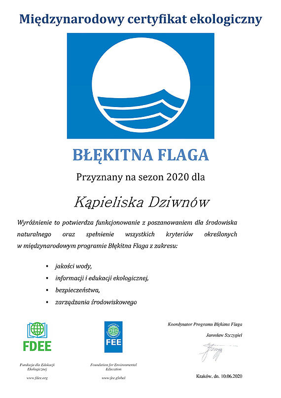 Certyfikat „Błękitnej Flagi” dla gminnych kąpielisk