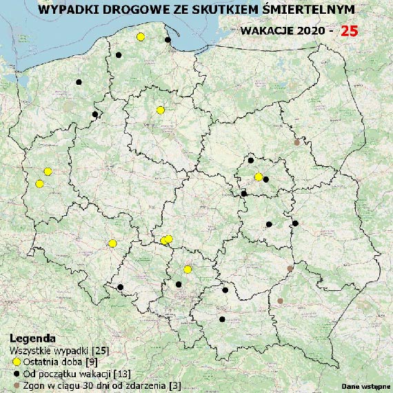 Policyjna Mapa Wypadk�w Drogowych ze Skutkiem �miertelnym - Wakacje 2020