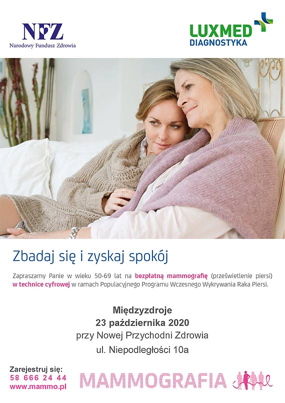 Październik Miesiącem Świadomości Raka Piersi – bezpłatne badania mammograficzne LUX MED –Powiat Kamieński - Golczewo, Kamień Pomorski, Międzyzdroje