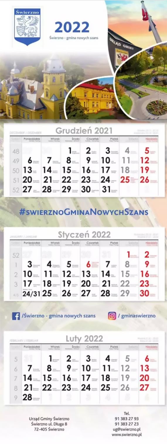 Chcielibyście otrzymać kalendarz gminy Świerzno na 2022 rok?