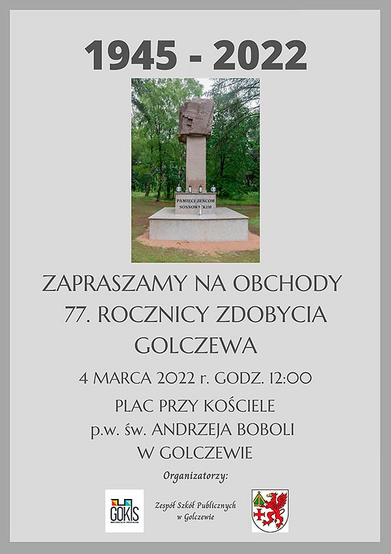 Obchody 77. Rocznicy Zdobycia Golczewa - zmiana lokalizacji