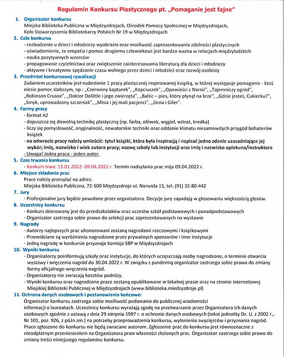 POMAGANIE JEST FAJNE – konkurs plastyczny  w midzyzdrojskiej Bibliotece