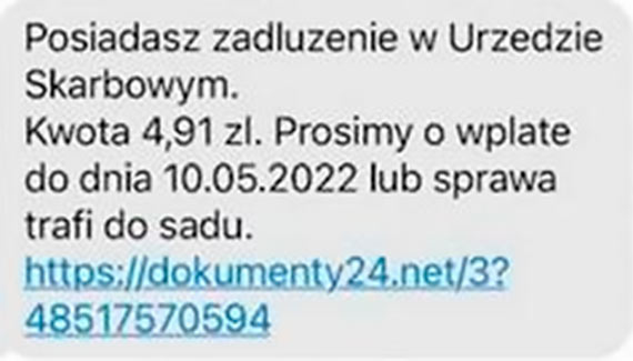 Uwaga na fałszywe SMS-y dot. zadłużenia w urzędzie skarbowym