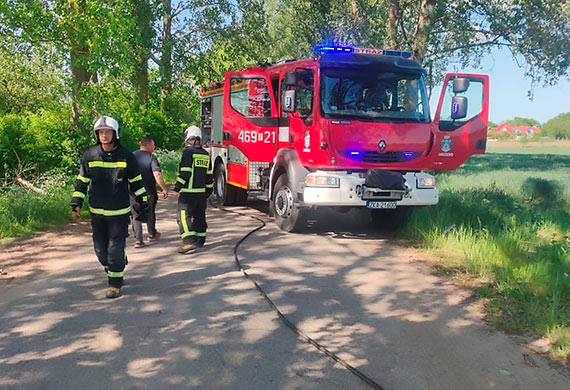 Zwarcie instalacji elektrycznej przyczyną pożaru traw