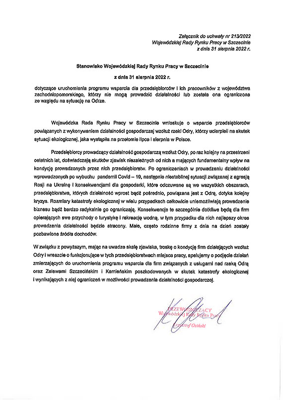 Przedsiębiorcy z Zalewu i Odry potrzebują wsparcia Stanowisko Wojewódzkiej Rady Rynku Pracy w Szczecinie