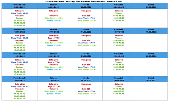 Wrzeniowy harmonogram zaj Domu Kultury w Dziwnowie