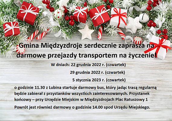 Gmina Midzyzdroje zaprasza na darmowe przejazdy transportem na yczenie 11:30 (z Lubina) - 14:00 (UM Miedzyzdroje)